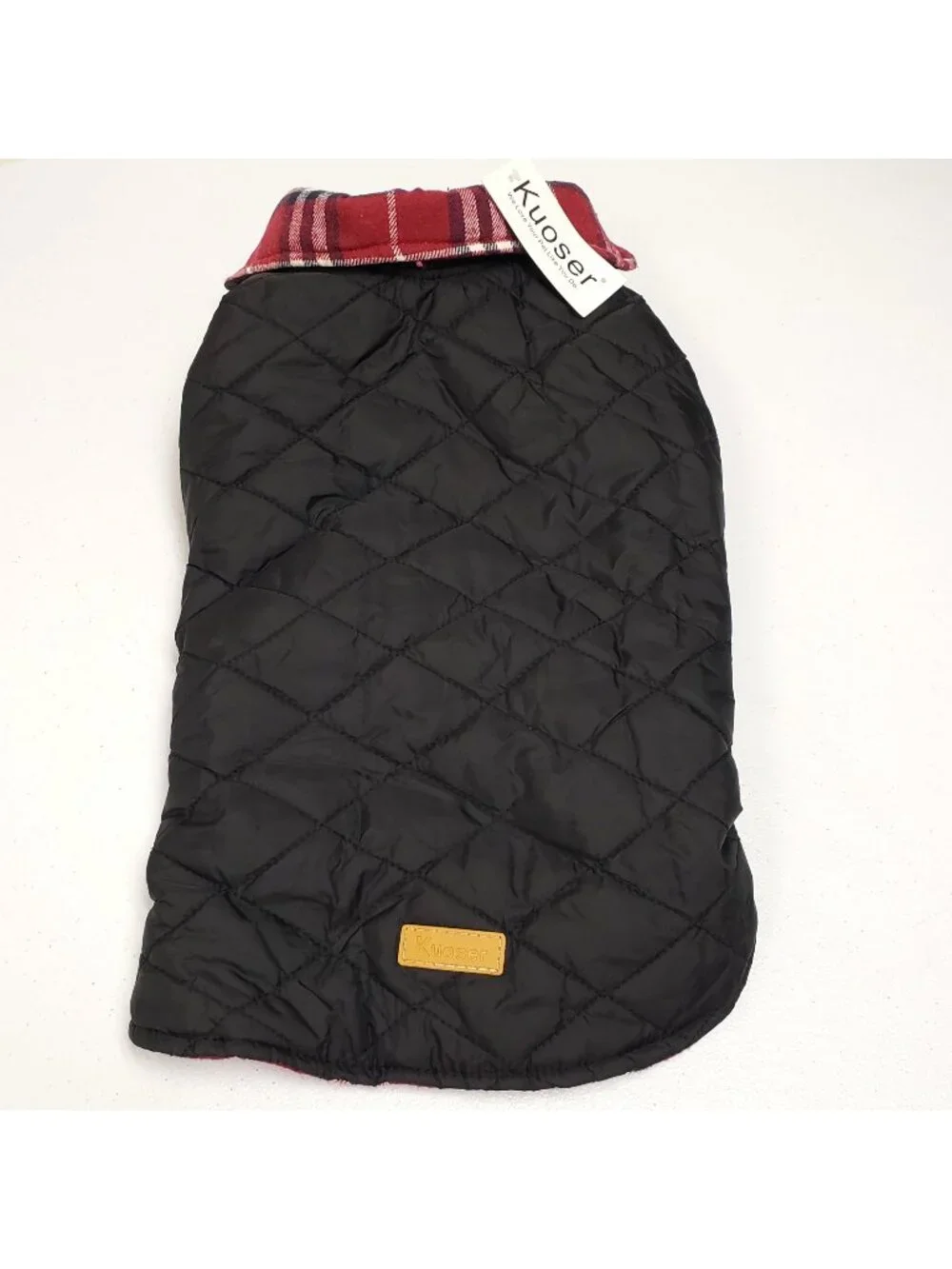 Kuoser Reversible Dog Pet Coat Puffer Jacket Red Plaid Size Large